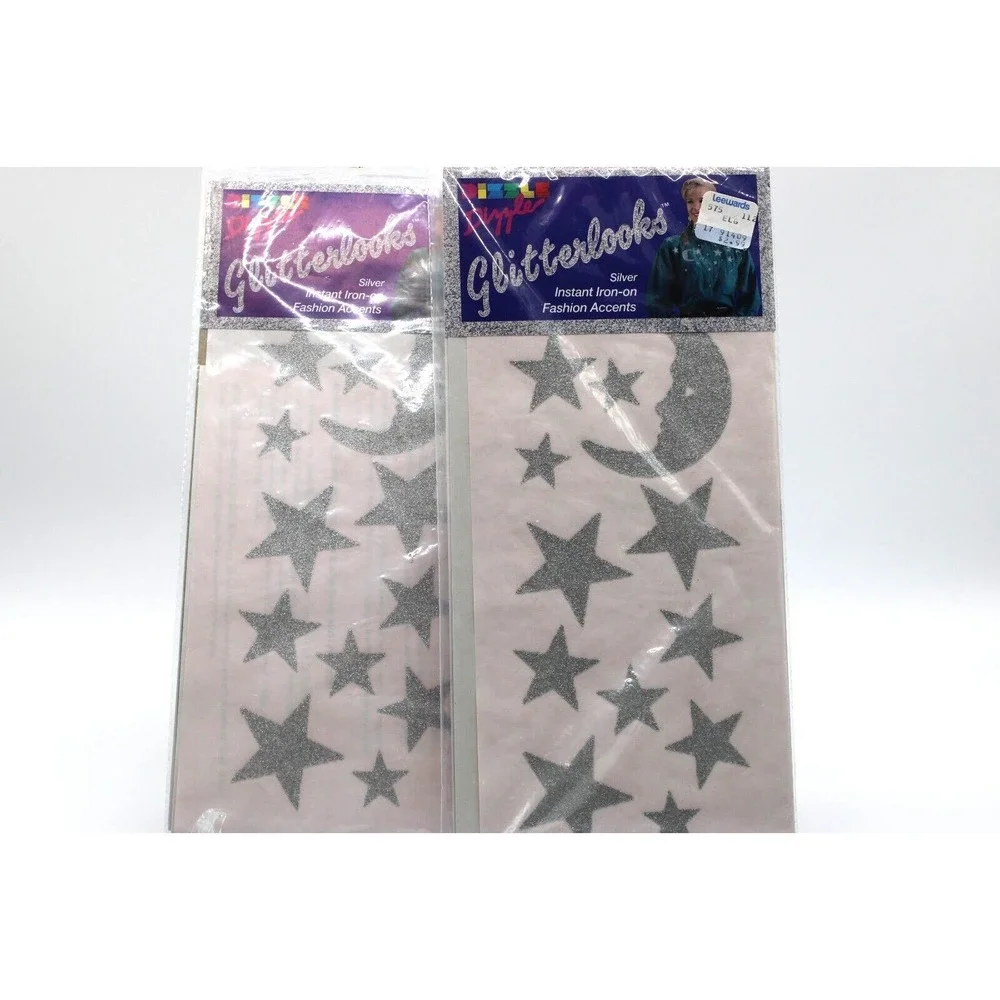 VTG Dizzle Iron-On Transfers Lot of 4 Shaded Poinsettia Glitter Stars & Moon 90s - Picture 6 of 10